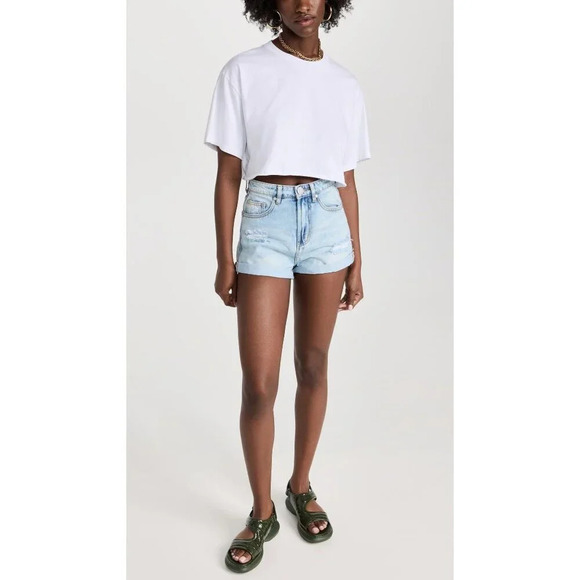 One Teaspoon Bandit High Waist Denim Short in Blue Tornado 25 New Womens Jeans - Picture 9 of 16